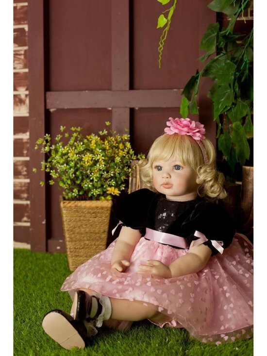 Other - 24-Inch Realistic Toddler Reborn Doll with Curly Blonde Hair & Accessories